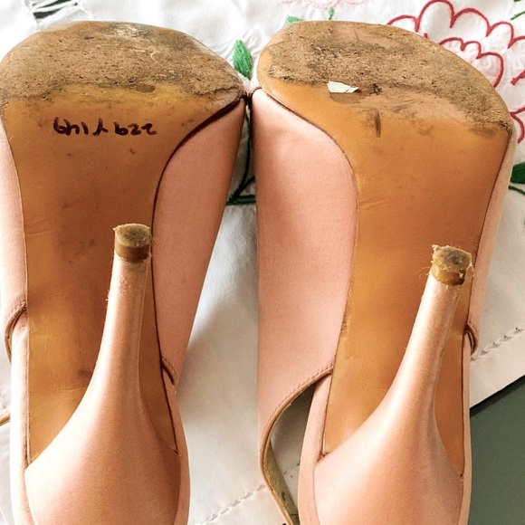 Pink Silk Stuart Weitzman Open Toe Slingback Heels - Picture 14 of 16